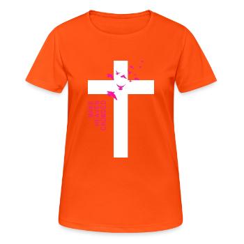 White Cross "Make Heaven Crowded" Design - Women's Breathable T-Shirt - neon orange - Front - AI Model Female 172 dark (172cm)
