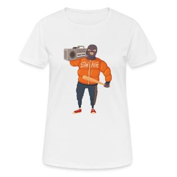 Gangster mit Baseballschläger und Ghettoblaster - Frauen T-Shirt atmungsaktiv - Weiß - Vorne - AI Model Female 172 dark (172cm)