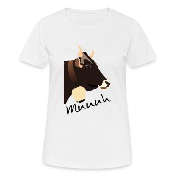 Impression de vache, illustration de vaches, cloche, cornes - T-shirt respirant Femme - blanc - Devant - AI Model Female 172 dark (172cm)