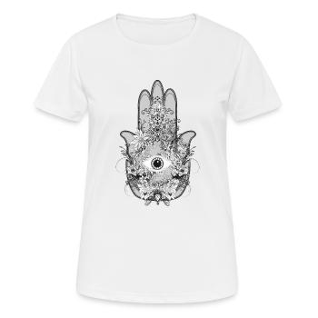 artistically decorated hand of Fatima with eye - Women's Breathable T-Shirt - white - Front - AI Model Female 172 dark (172cm)