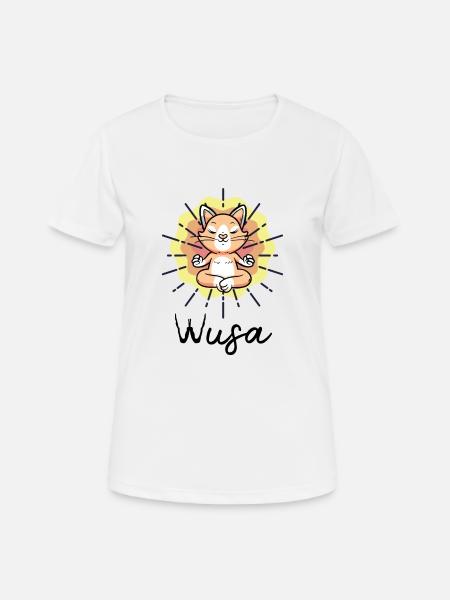 Wusa Yoga Katze Meditation - Frauen T-Shirt atmungsaktiv - Weiß
