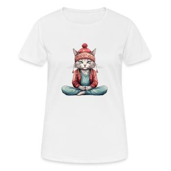 Yoga Shirt / Katze Lotussitz Illustration - Frauen T-Shirt atmungsaktiv - Weiß - Vorne - AI Model Female 172 dark (172cm)