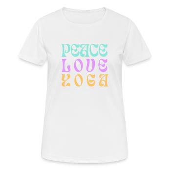 PEACE LOVE YOGA - Frauen T-Shirt atmungsaktiv - Weiß - Vorne - AI Model Female 172 dark (172cm)