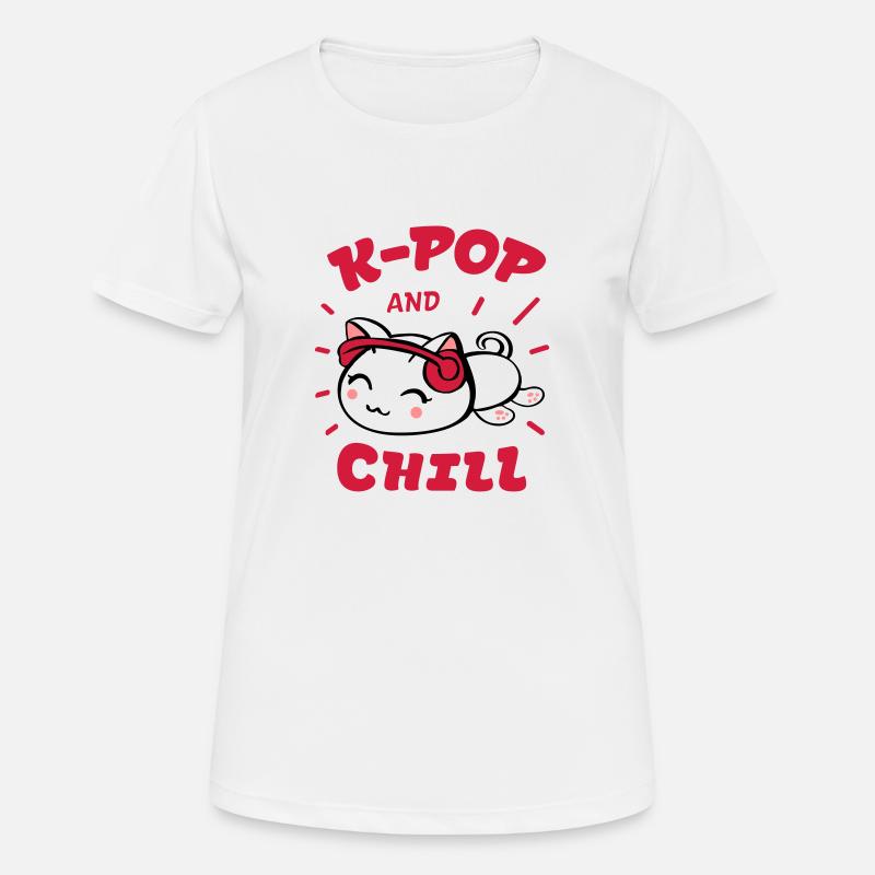K-Pop and Chill with Kawaii Cat Gift - Women's Breathable T-Shirt - white