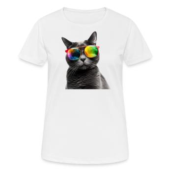 Coole Katze mit Regenbogen Sonnebrille - Frauen T-Shirt atmungsaktiv - Weiß - Vorne - AI Model Female 172 dark (172cm)