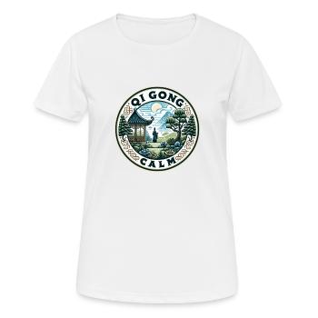 "Qi Gong Calme" - Conception de jardin serein - T-shirt respirant Femme - blanc - Devant - AI Model Female 172 dark (172cm)