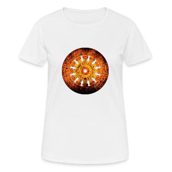 Dharmarad Chakra Buddhismus Gelb Rot - Frauen T-Shirt atmungsaktiv - Weiß - Vorne - AI Model Female 172 dark (172cm)