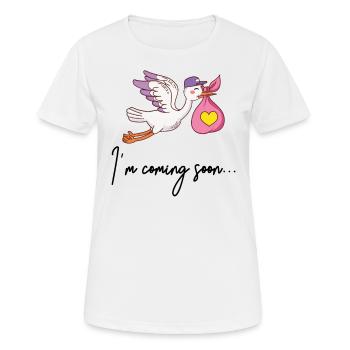 I’m Coming Soon Grossesse Bébé Naissance - T-shirt respirant Femme - blanc - Devant - AI Model Female 172 dark (172cm)