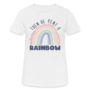 Then He Sent A Rainbow - Regenbogenbaby - Frauen T-Shirt atmungsaktiv - Weiß - Vorne - AI Model Female 172 dark (172cm)