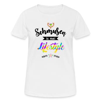 Schmusen is mei Lifestyle - Flirten Küssen Kiss me - Frauen T-Shirt atmungsaktiv - Weiß - Vorne - AI Model Female 172 dark (172cm)