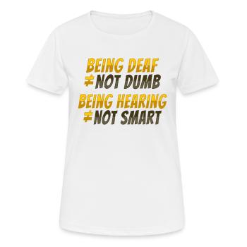 ASL Gestes de la main Sensibilisation à la perte auditive sourde - T-shirt respirant Femme - blanc - Devant - AI Model Female 172 dark (172cm)