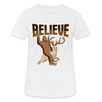 Cryptozoology Kryptoid Design Bigfoot rides - Women's Breathable T-Shirt - white - Front - AI Model Female 172 dark (172cm)