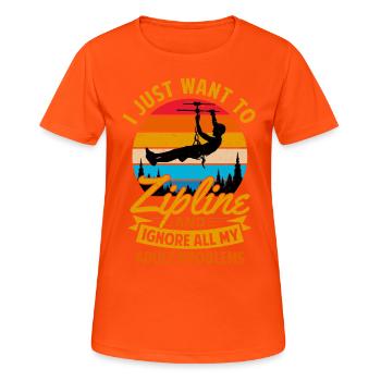 Tyrolienne, Sports extrêmes, À thème, Unique - T-shirt respirant Femme - orange néon - Devant - AI Model Female 172 dark (172cm)