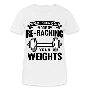 Gym Etiquette und Hygiene Leitfaden - Frauen T-Shirt atmungsaktiv - Weiß - Vorne - AI Model Female 172 dark (172cm)