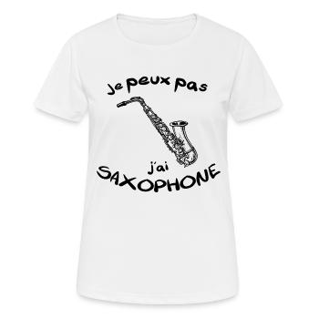 Je peux pas j'ai saxophone alto soprano ou baryton - T-shirt respirant Femme - blanc - Devant - AI Model Female 172 dark (172cm)