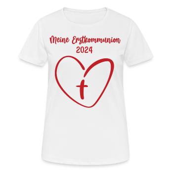 Meine Erstkommunion 2024 Erste Heilige Kommunion - Frauen T-Shirt atmungsaktiv - Weiß - Vorne - AI Model Female 172 dark (172cm)