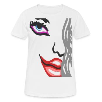 Art Face - Model Portrait Gesicht mit roten Lippen - Frauen T-Shirt atmungsaktiv - Weiß - Vorne - AI Model Female 172 dark (172cm)