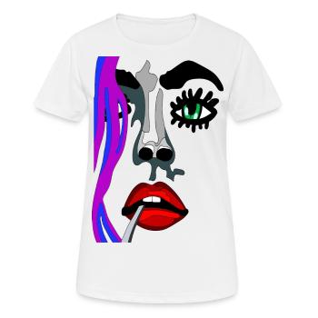 Yeux ouverts avec lèvres rouges - visage fhscribble - T-shirt respirant Femme - blanc - Devant - AI Model Female 172 dark (172cm)