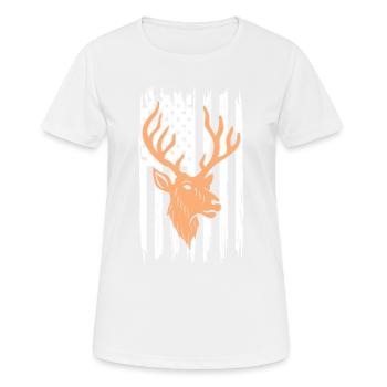 Chasse patriotique au cerf drapeau pour les chasseurs de cerfs rouges - T-shirt respirant Femme - blanc - Devant - AI Model Female 172 dark (172cm)