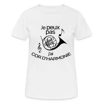 Je peux pas j'ai Cor d'harmonie - T-shirt respirant Femme - blanc - Devant - AI Model Female 172 dark (172cm)