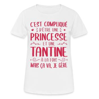 C'est compliqué d'être Princesse et Tantine - T-shirt respirant Femme - blanc - Devant - AI Model Female 172 dark (172cm)