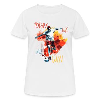 Action d’attaquant de football, citation de motivation - T-shirt respirant Femme - blanc - Devant - AI Model Female 172 dark (172cm)