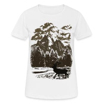Bergwald und Rothirsch (Braun) - Frauen T-Shirt atmungsaktiv - Weiß - Vorne - AI Model Female 172 dark (172cm)