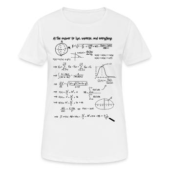 Antwort 42 - Frauen T-Shirt atmungsaktiv - Weiß - Vorne - AI Model Female 172 dark (172cm)
