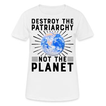 Zerstöre das Patriarchat, nicht den Planeten - Frauen T-Shirt atmungsaktiv - Weiß - Vorne - AI Model Female 172 dark (172cm)