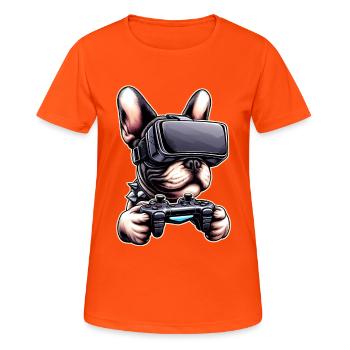 Hunde, Französische Bulldogge Videospiel VR-Brille - Frauen T-Shirt atmungsaktiv - Neonorange - Vorne - AI Model Female 172 dark (172cm)
