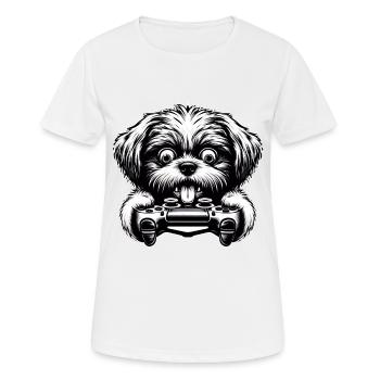 Shih Tzu chien gamers chemises game freak - T-shirt respirant Femme - blanc - Devant - AI Model Female 172 dark (172cm)