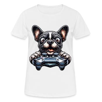 Dog gamers, Honden game freak French Bulldog - Women's Breathable T-Shirt - white - Front - AI Model Female 172 dark (172cm)