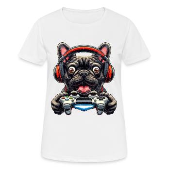 Französische Bulldogge Gamer mit Gamecontroller - Frauen T-Shirt atmungsaktiv - Weiß - Vorne - AI Model Female 172 dark (172cm)