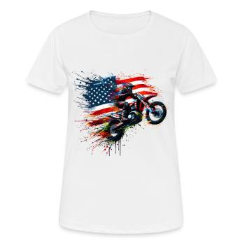 Independence Day Motocross American Flag - Women's Breathable T-Shirt - white - Front - AI Model Female 172 dark (172cm)