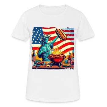 Nostalgisches amerikanisches BBQ-Design USA-Fans - Frauen T-Shirt atmungsaktiv - Weiß - Vorne - AI Model Female 172 dark (172cm)