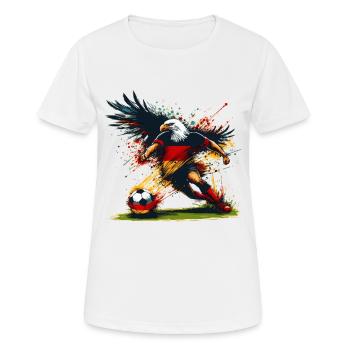 Deutscher Adler & Fußball Design in Schwarz, Rot und Gold - Frauen T-Shirt atmungsaktiv - Weiß - Vorne - AI Model Female 172 dark (172cm)