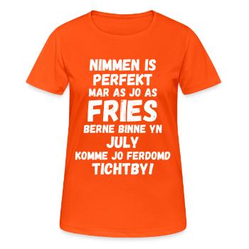 Design d’anniversaire en langue frisonne pour l’anniversaire de juillet - T-shirt respirant Femme - orange néon - Devant - AI Model Female 172 dark (172cm)