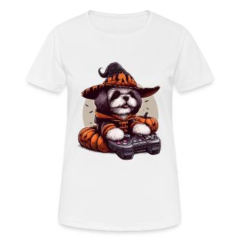 Halloween Shih Tzu Dog Wizard Gamer - Women's Breathable T-Shirt - white - Front - AI Model Female 172 dark (172cm)