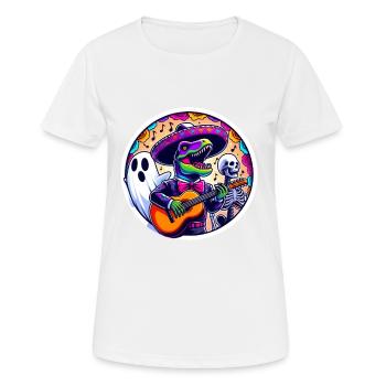 T-rex as Mariachi Singer and ghost Halloween - Women's Breathable T-Shirt - white - Front - AI Model Female 172 dark (172cm)