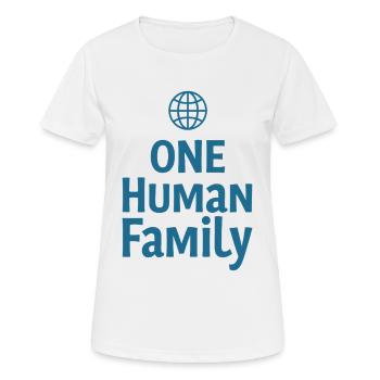 ONE HUMAN FAMILY Globus Zusammenhalt - Frauen T-Shirt atmungsaktiv - Weiß - Vorne - AI Model Female 172 dark (172cm)