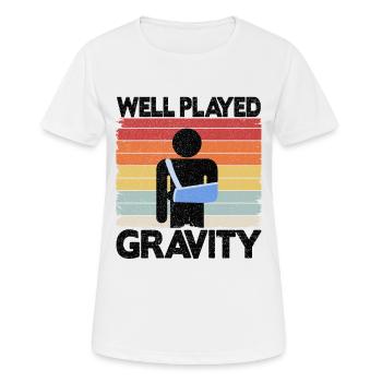 Well Played Gravity Broken Arm Surgery Get Well - Women's Breathable T-Shirt - white - Front - AI Model Female 172 dark (172cm)