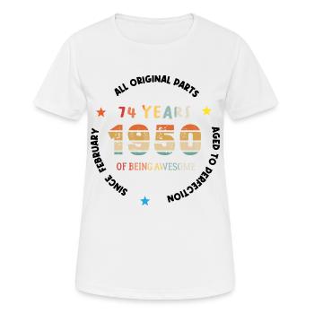 74 Jahre alt Baujahr 1950 Jahrgang Februar 1950 - Frauen T-Shirt atmungsaktiv - Weiß - Vorne - AI Model Female 172 dark (172cm)