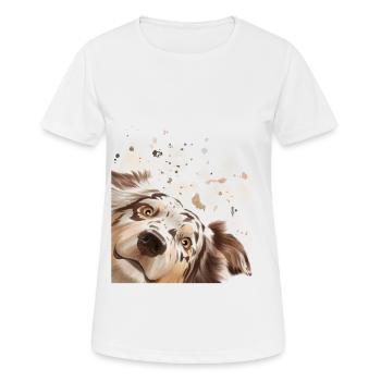 Chien Curieux Australian Shepherd chien - T-shirt respirant Femme - blanc - Devant - AI Model Female 172 dark (172cm)