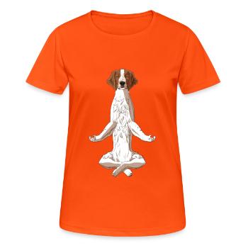 Chien Welsh Springer Spaniel Méditant - T-shirt respirant Femme - orange néon - Devant - AI Model Female 172 dark (172cm)