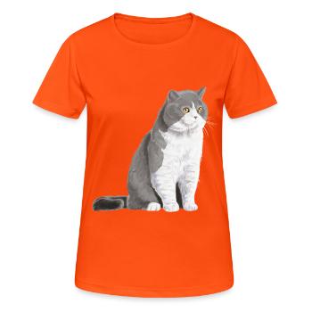 Chat sédentaire bicolore british shorthair - T-shirt respirant Femme - orange néon - Devant - AI Model Female 172 dark (172cm)