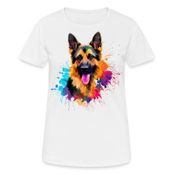 German Shepherd Paint Splash Artwork - Women's Breathable T-Shirt - white - Front - AI Model Female 172 dark (172cm)