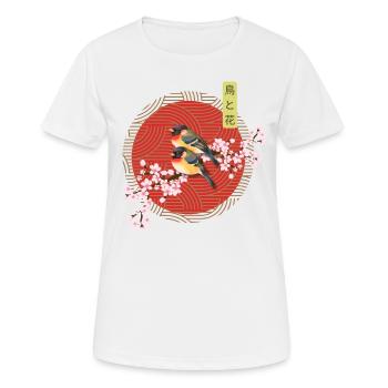 Ästhetische japanische Kunst Vögel mit Sakura - Frauen T-Shirt atmungsaktiv - Weiß - Vorne - AI Model Female 172 dark (172cm)