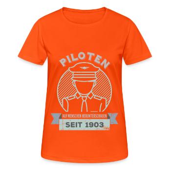 Ein Passagierflugzeugpilot In Uniform - Frauen T-Shirt atmungsaktiv - Neonorange - Vorne - AI Model Female 172 dark (172cm)