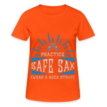 Practice Safe Sax - Saxophone - Women's Breathable T-Shirt - neon orange - Front - AI Model Female 172 dark (172cm)
