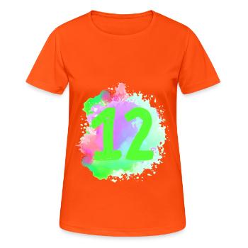 12 Zahl Klecks - Frauen T-Shirt atmungsaktiv - Neonorange - Vorne - AI Model Female 172 dark (172cm)